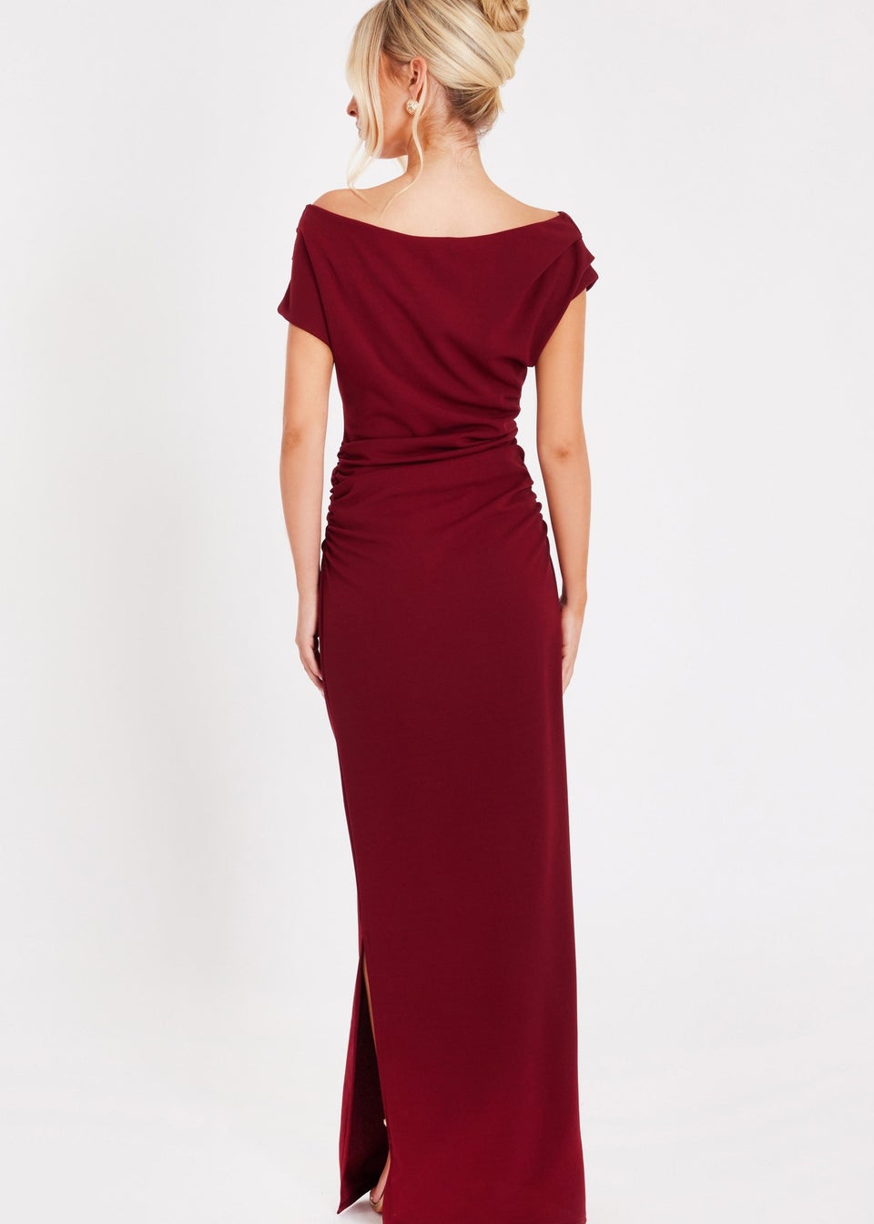 Quiz Burgundy Asymmetric Ruched Maxi Dress