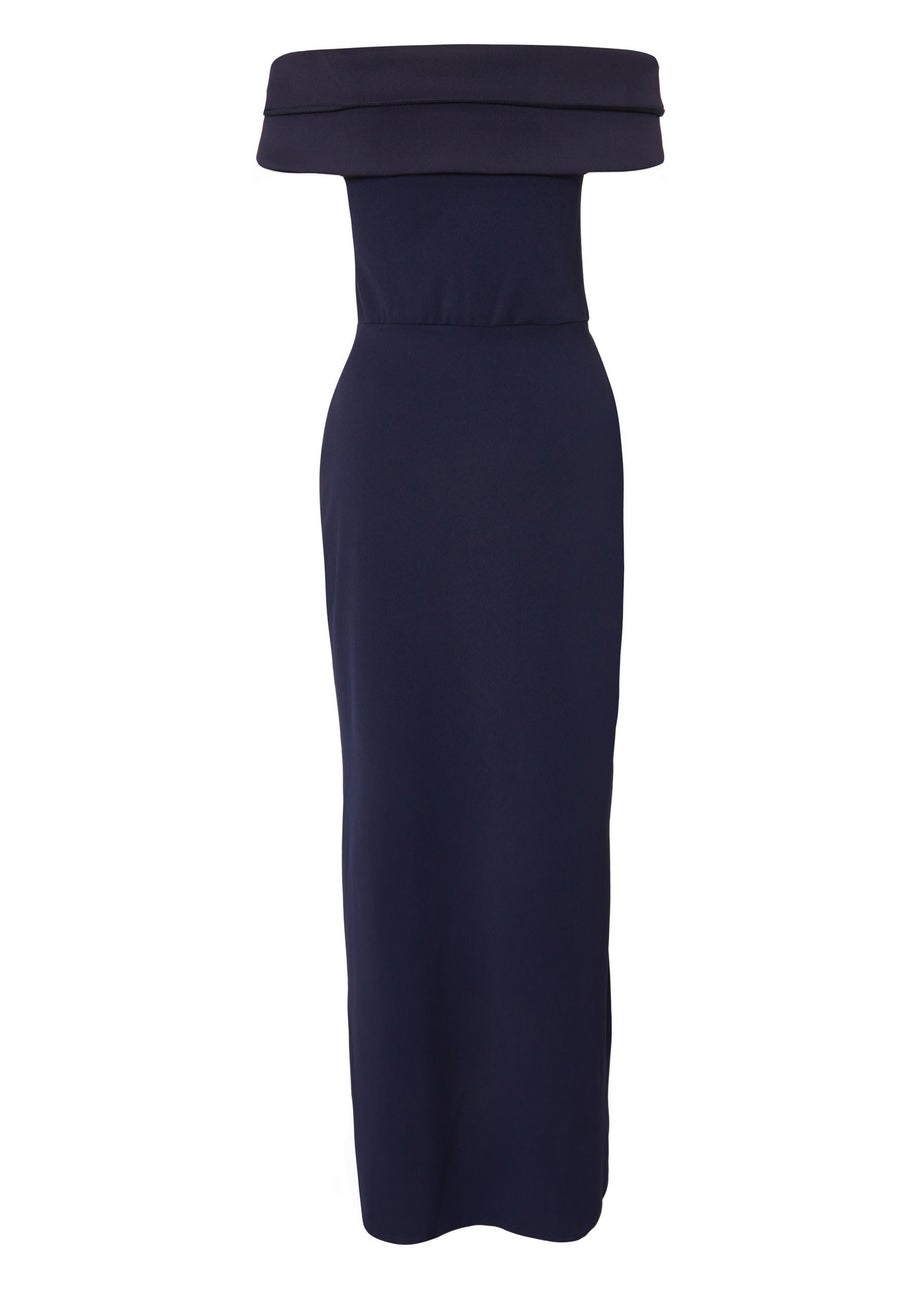 Quiz Navy Pleated Bardot Wrap Maxi Dress