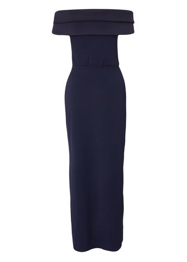 Quiz Navy Pleated Bardot Wrap Maxi Dress