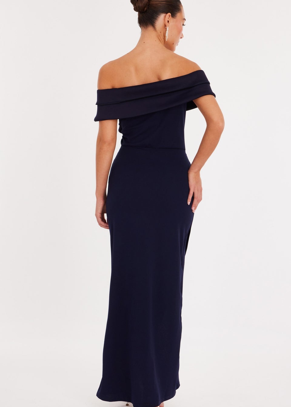 Quiz Navy Pleated Bardot Wrap Maxi Dress