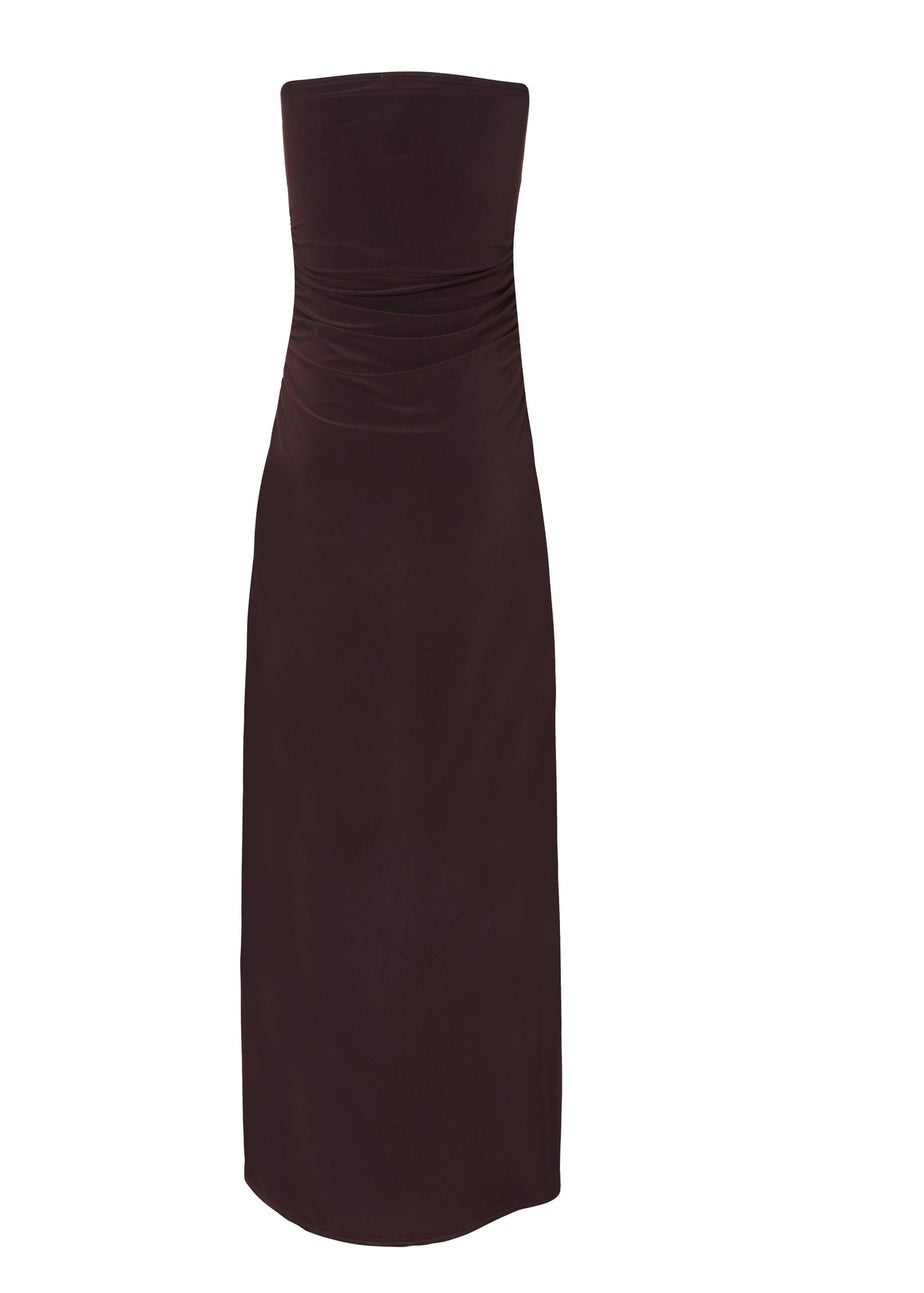 Quiz Brown Bandeau Ruched Midaxi Dress