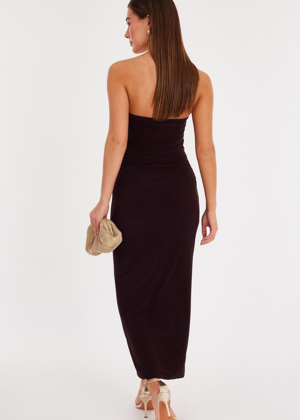 Quiz Brown Bandeau Ruched Midaxi Dress