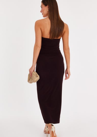 Quiz Brown Bandeau Ruched Midaxi Dress