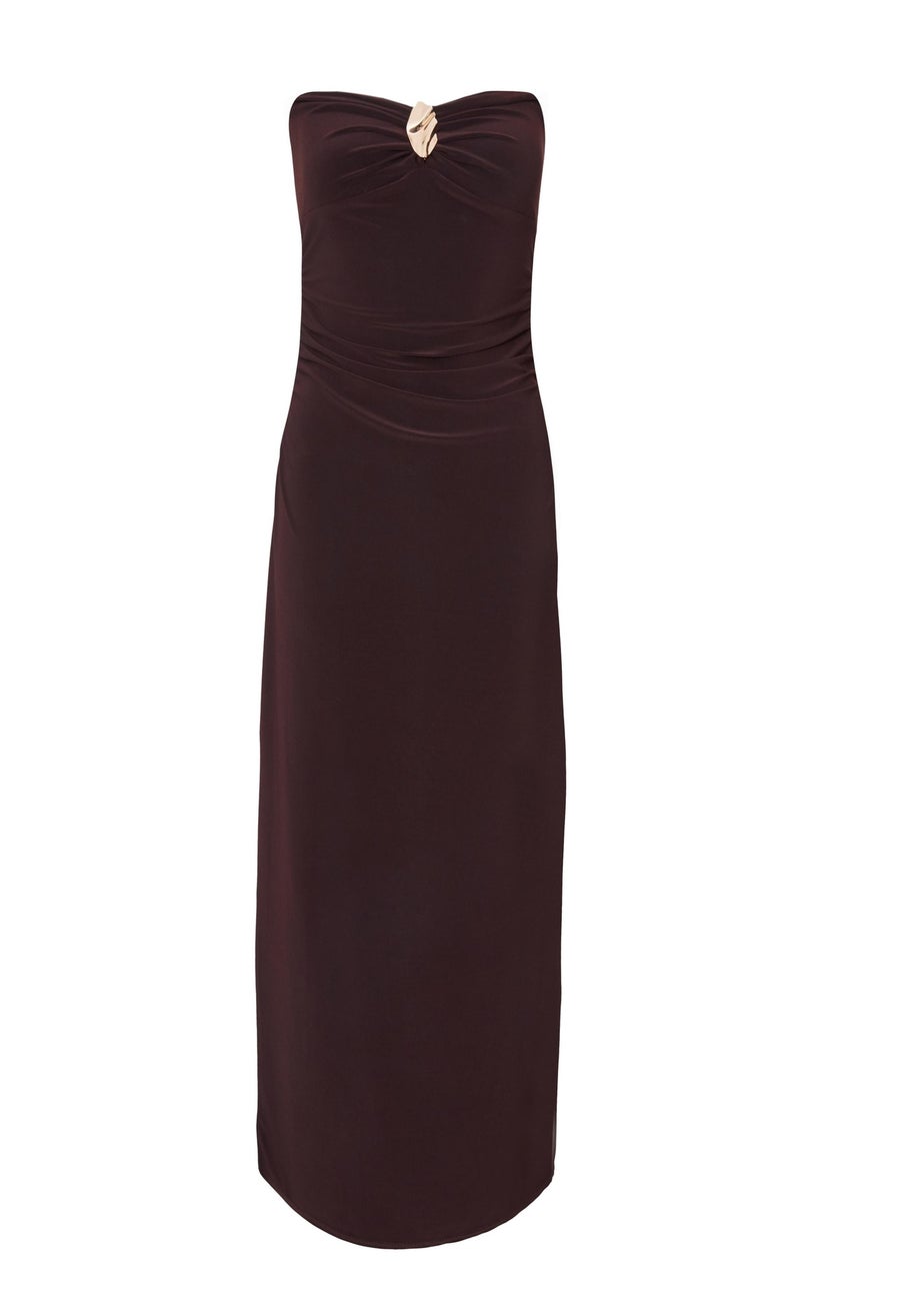 Quiz Brown Bandeau Ruched Midaxi Dress