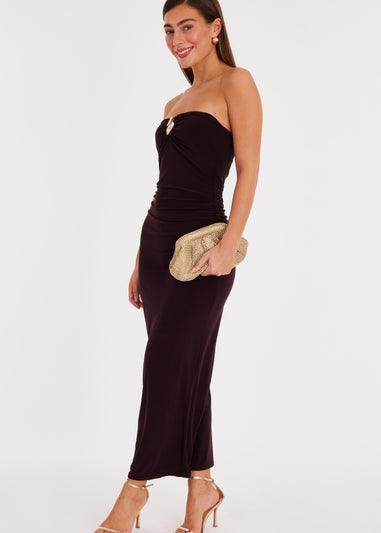 Quiz Brown Bandeau Ruched Midaxi Dress