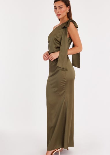 Quiz Green Satin Bow Shoulder Midaxi Dress