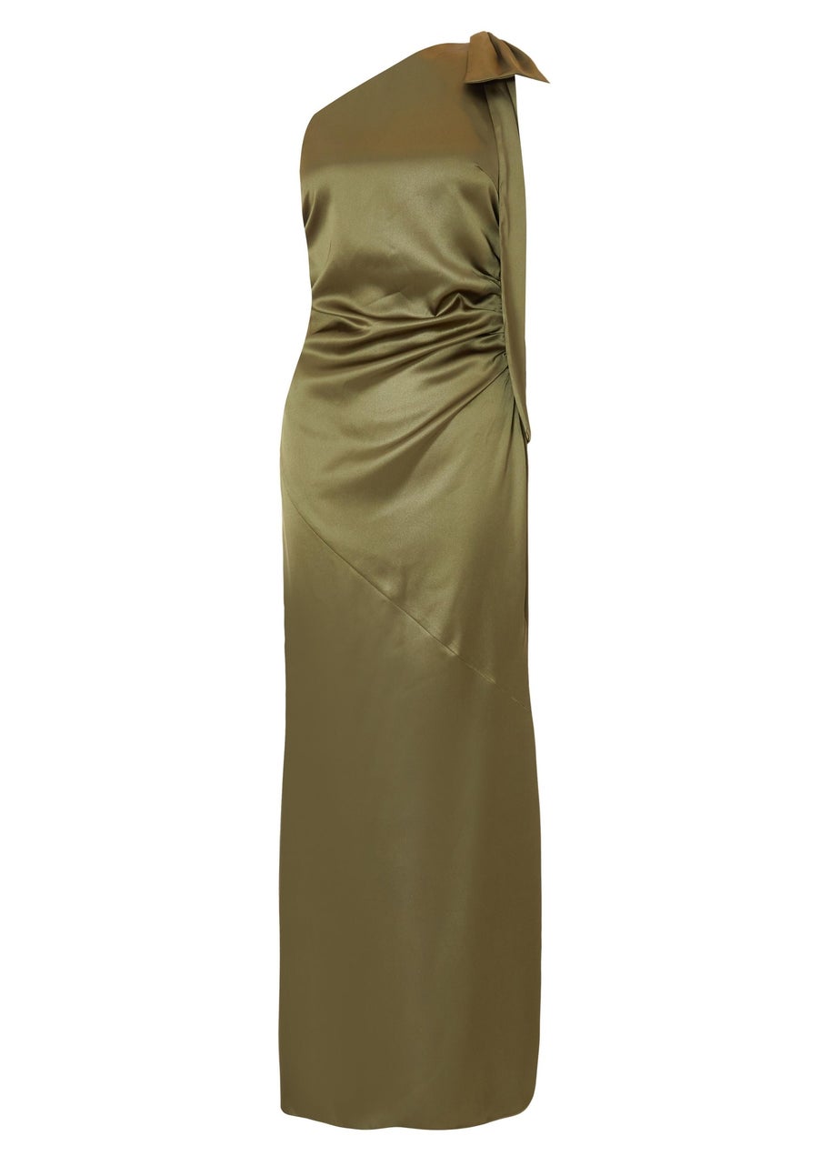 Quiz Green Satin Bow Shoulder Midaxi Dress