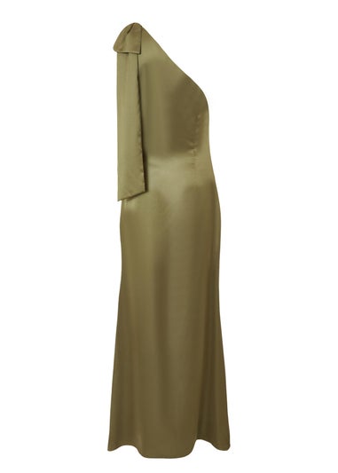Quiz Green Satin Bow Shoulder Midaxi Dress