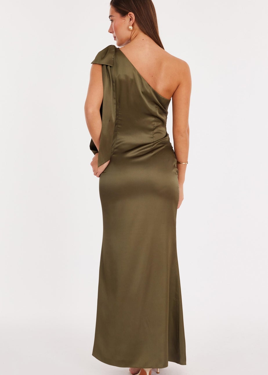 Quiz Green Satin Bow Shoulder Midaxi Dress