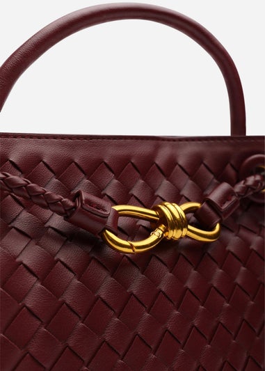 Where's That From Luna Maroon Woven PU Tote Bag Gold Detail