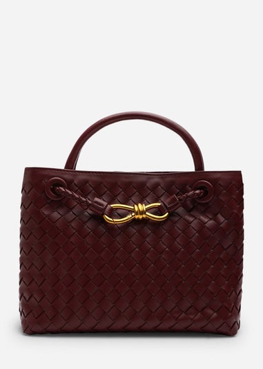 Where's That From Luna Maroon Woven PU Tote Bag Gold Detail