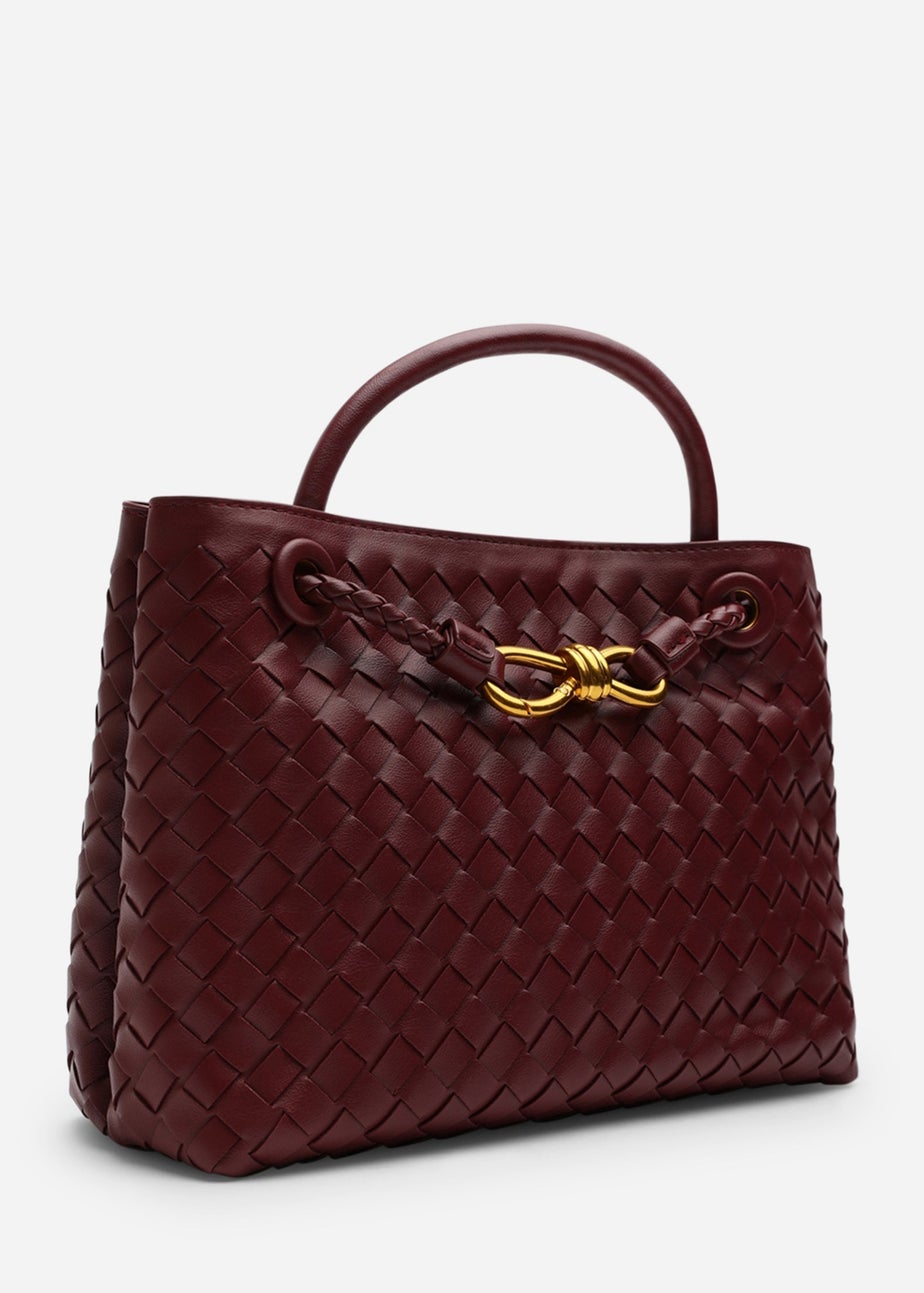 Where's That From Luna Maroon Woven PU Tote Bag Gold Detail