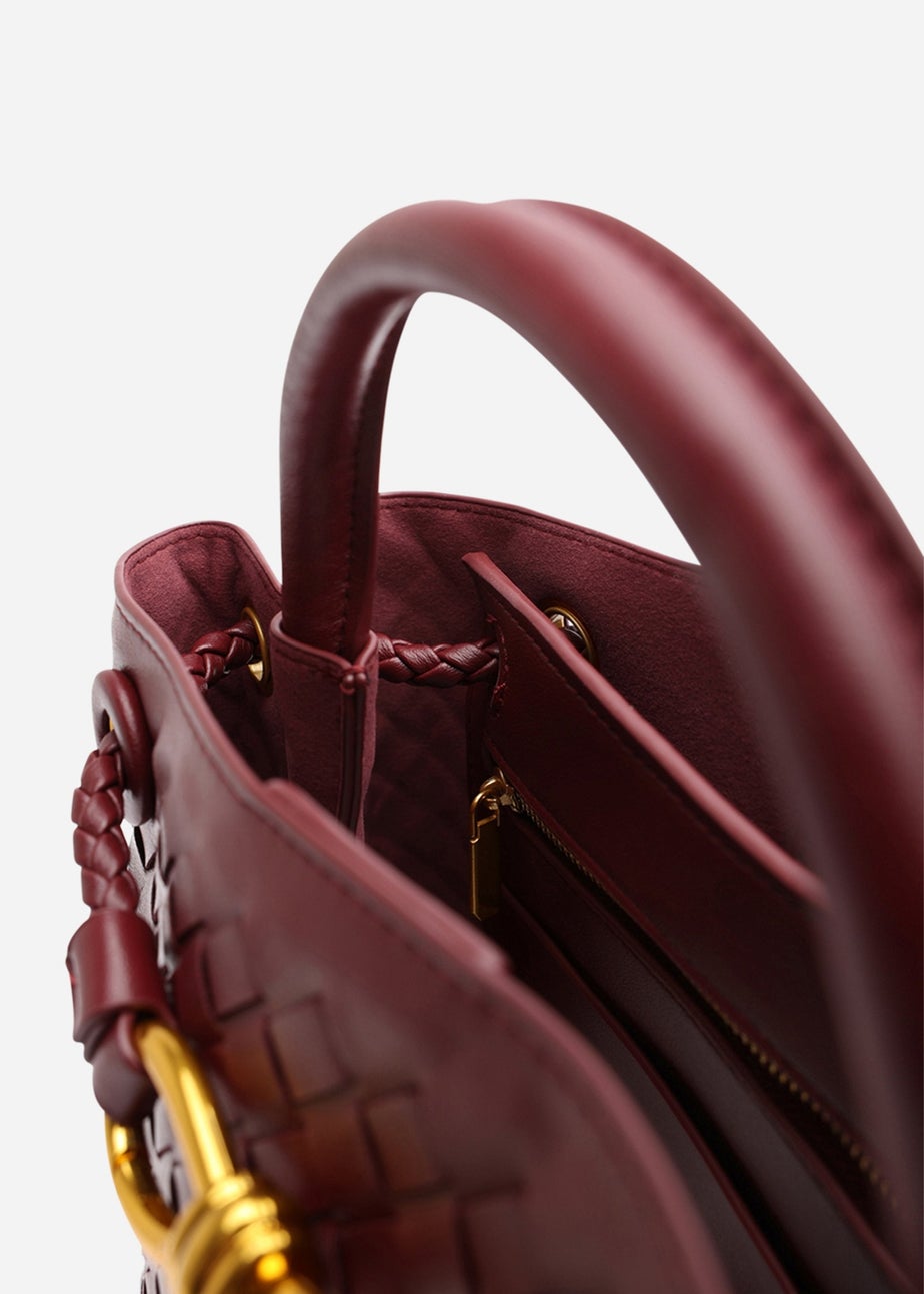 Where's That From Luna Maroon Woven PU Tote Bag Gold Detail