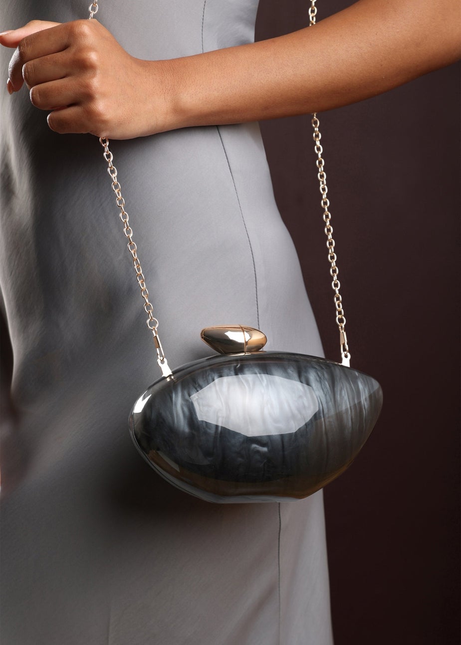 Where's That From Benna Black Marble Acrylic Clutch Bag