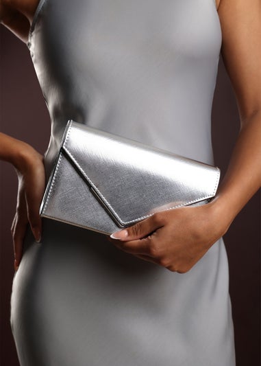 Where’s That From Linen Silver PU Metallic Clutch Bag