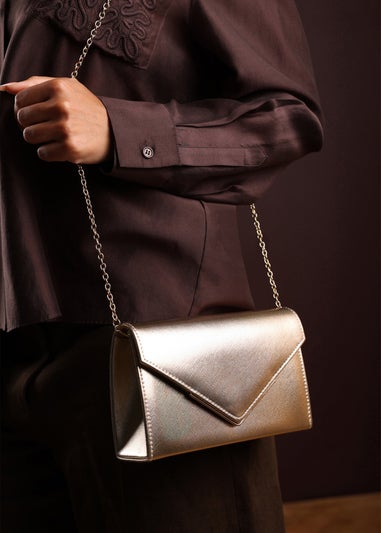 Where’s That From Linen Gold PU Metallic Clutch Bag