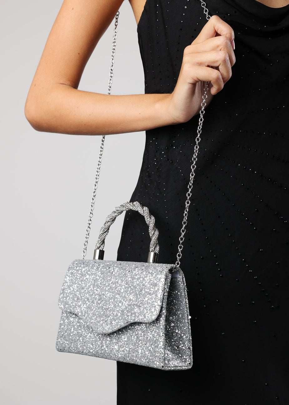 Where’s That From Pluie Silver Glitter Evening Bag