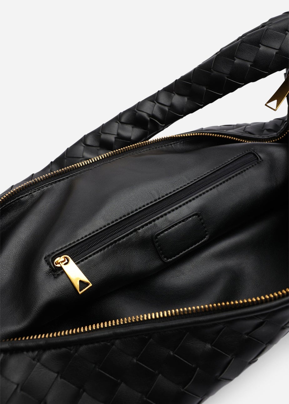 Where’s That From Aqua Black PU Woven Shoulder Bag