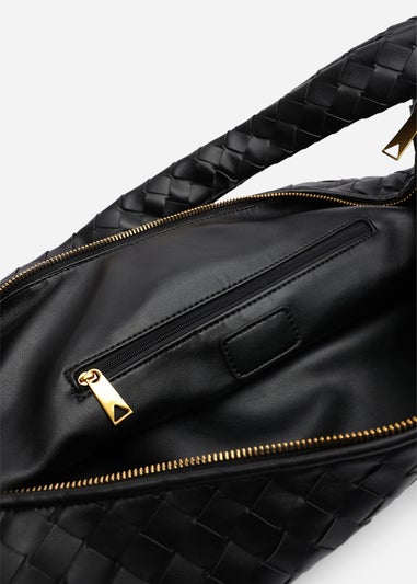 Where’s That From Aqua Black PU Woven Shoulder Bag