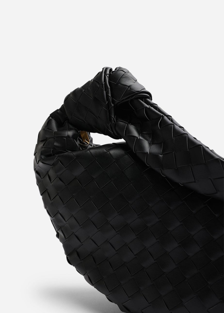 Where’s That From Aqua Black PU Woven Shoulder Bag