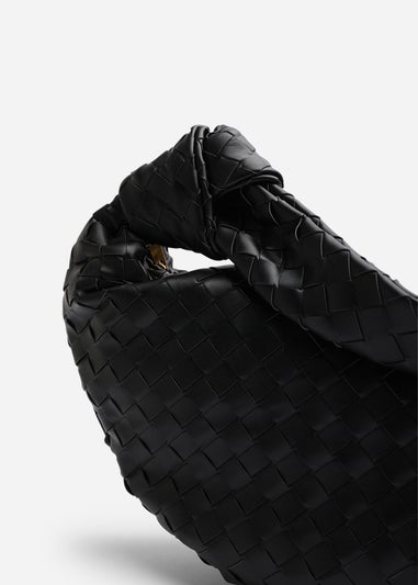 Where’s That From Aqua Black PU Woven Shoulder Bag