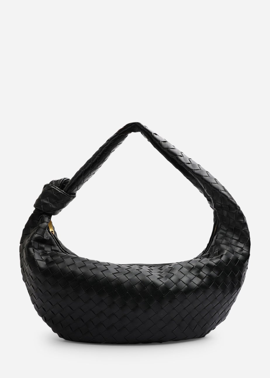 Where’s That From Aqua Black PU Woven Shoulder Bag