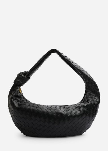 Where’s That From Aqua Black PU Woven Shoulder Bag