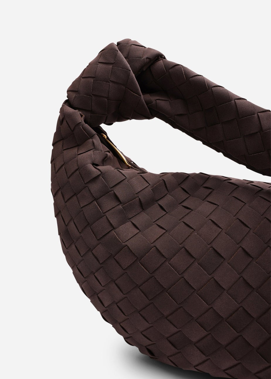 Where’s That From Aqua Dark Brown PU Suede Woven Shoulder Bag