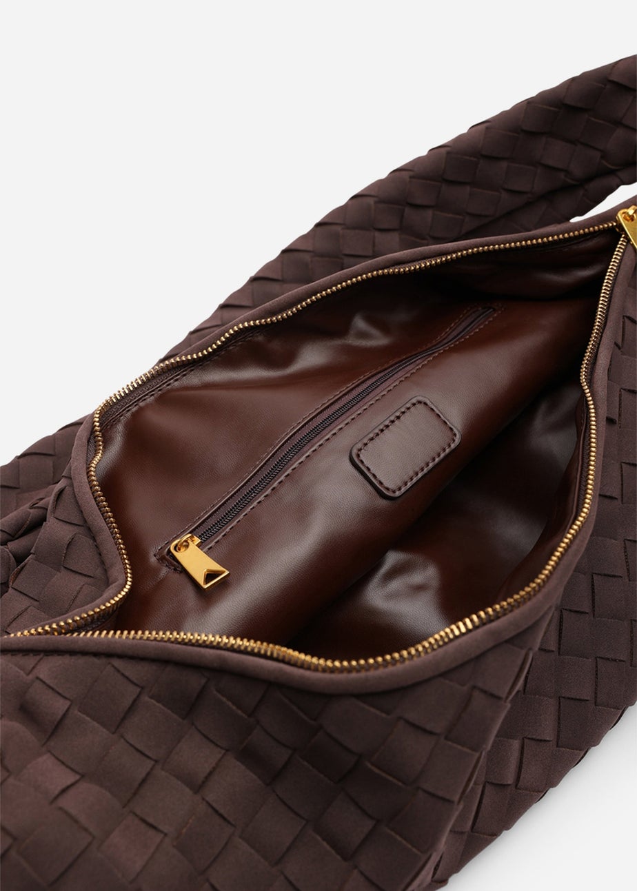 Where’s That From Aqua Dark Brown PU Suede Woven Shoulder Bag