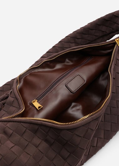 Where’s That From Aqua Dark Brown PU Suede Woven Shoulder Bag