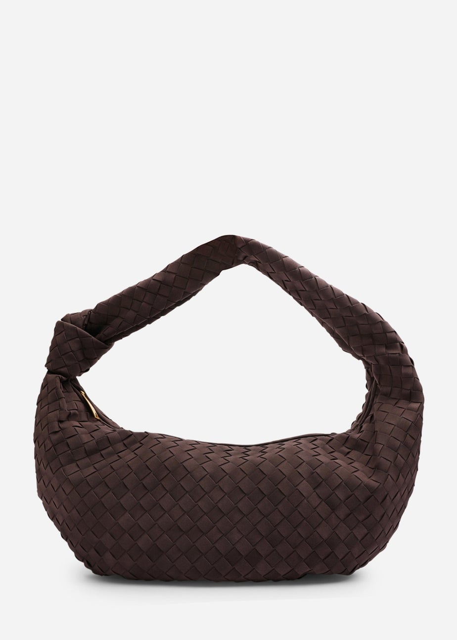 Where’s That From Aqua Dark Brown PU Suede Woven Shoulder Bag