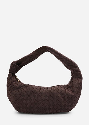 Where’s That From Aqua Dark Brown PU Suede Woven Shoulder Bag