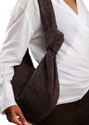 Where’s That From Aqua Dark Brown PU Suede Woven Shoulder Bag