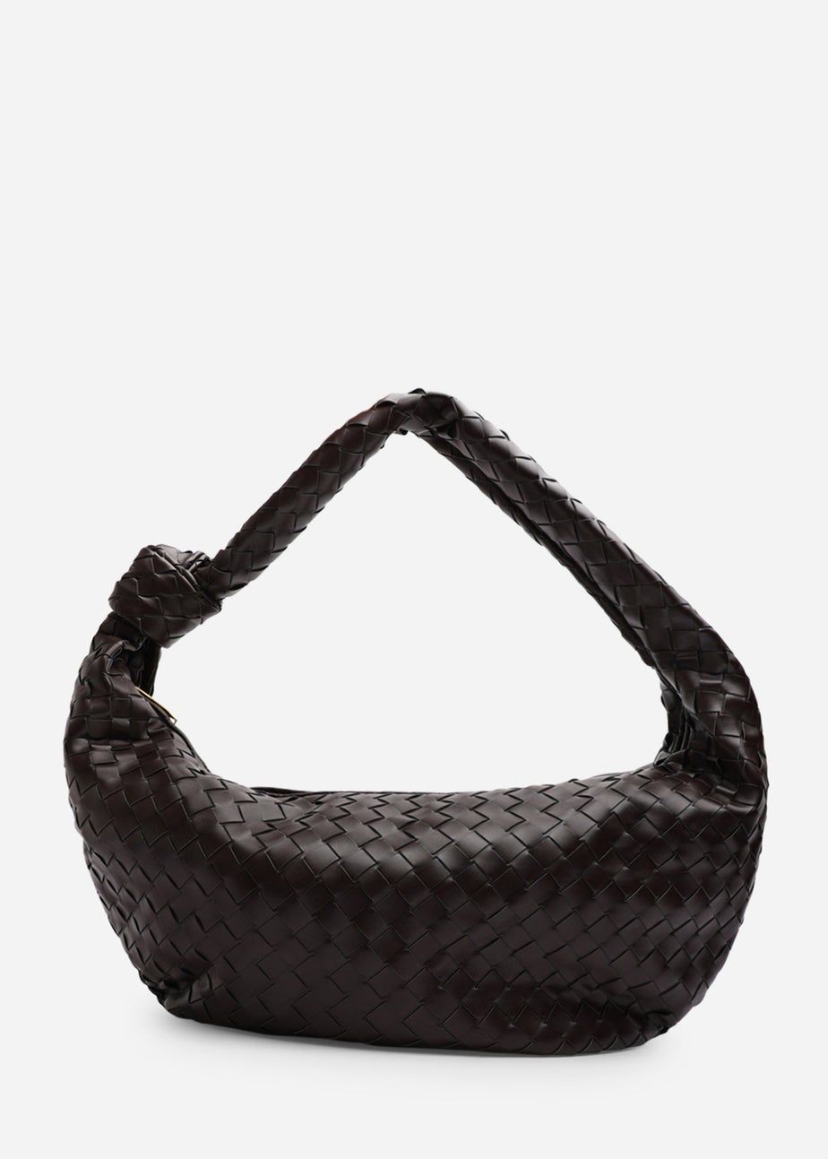 Where’s That From Aqua Dark Brown PU Woven Shoulder Bag