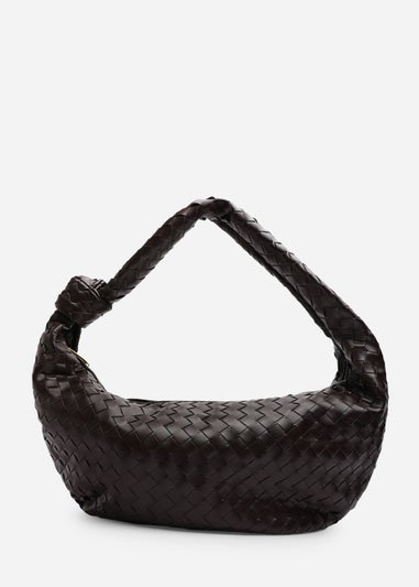 Where’s That From Aqua Dark Brown PU Woven Shoulder Bag