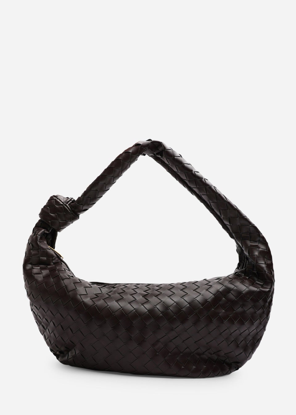 Where’s That From Aqua Dark Brown PU Woven Shoulder Bag