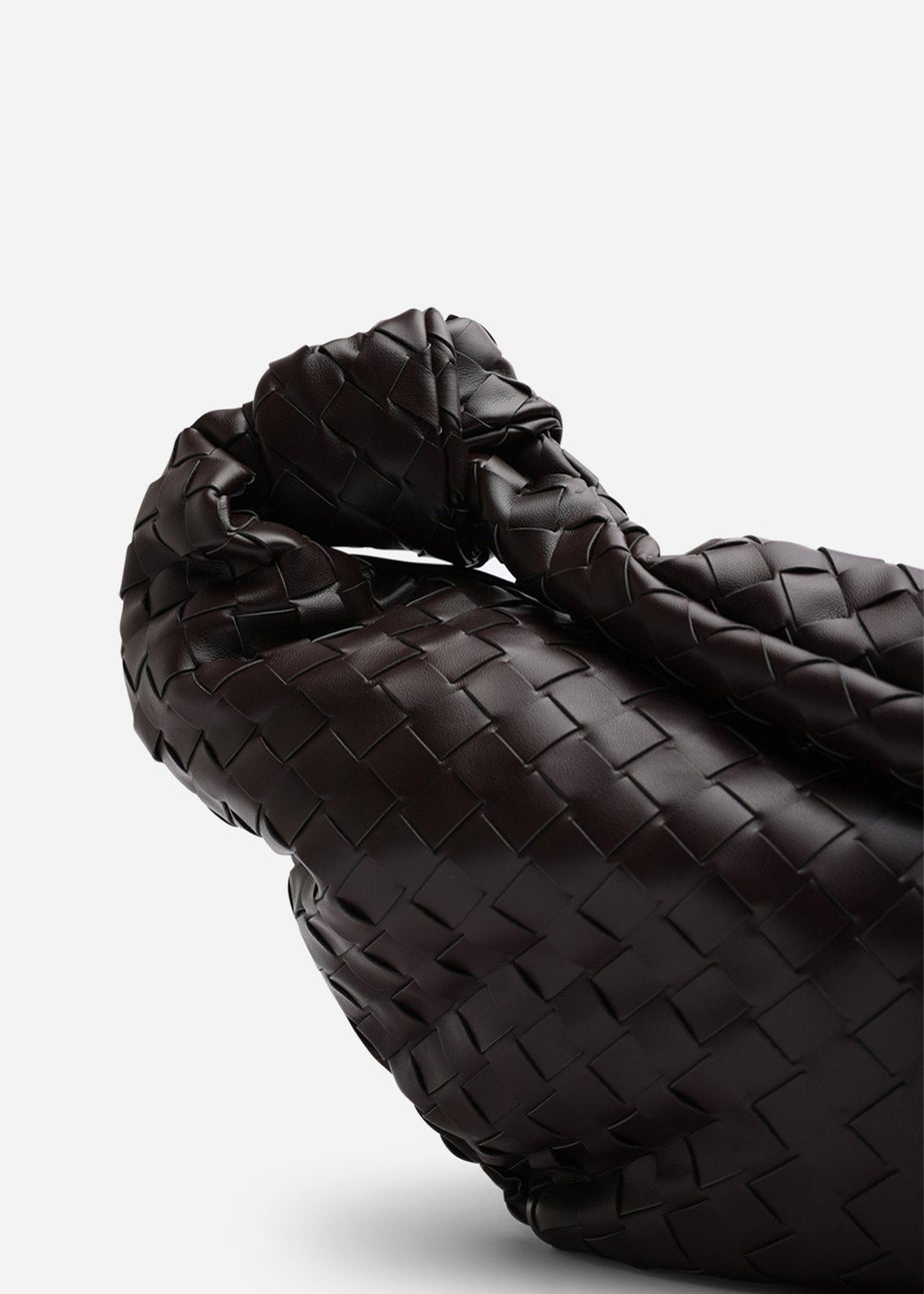 Where’s That From Aqua Dark Brown PU Woven Shoulder Bag