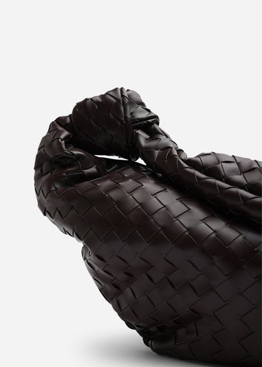 Where’s That From Aqua Dark Brown PU Woven Shoulder Bag