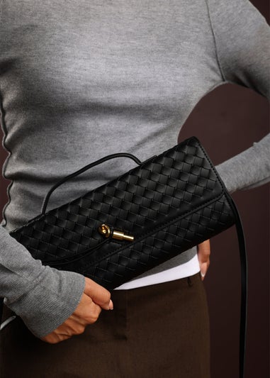 Where’s That From Petal Black Woven Clutch Bag