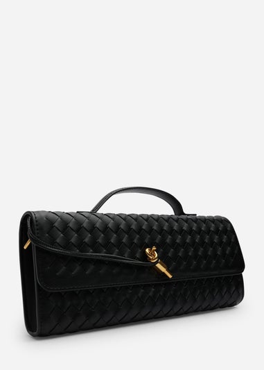 Where’s That From Petal Black Woven Clutch Bag