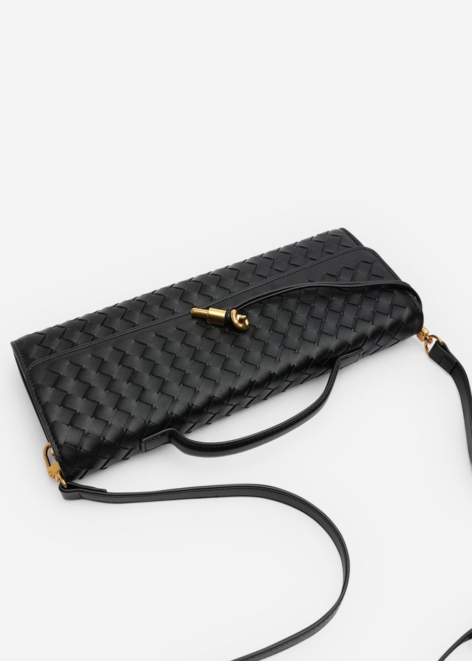 Where’s That From Petal Black Woven Clutch Bag