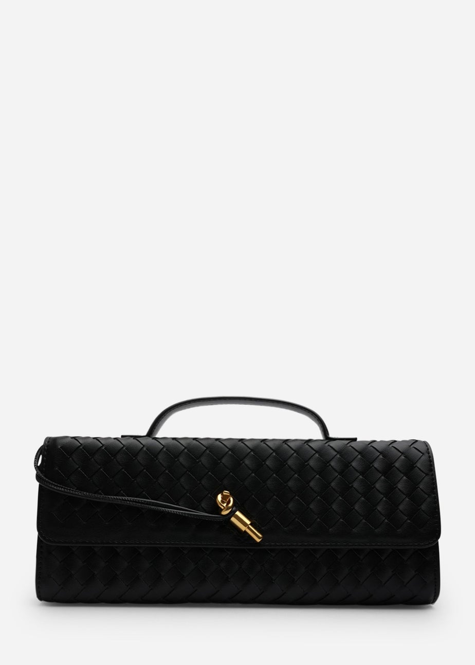 Where’s That From Petal Black Woven Clutch Bag