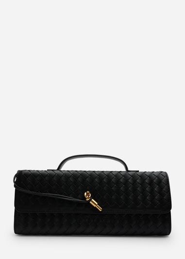 Where’s That From Petal Black Woven Clutch Bag
