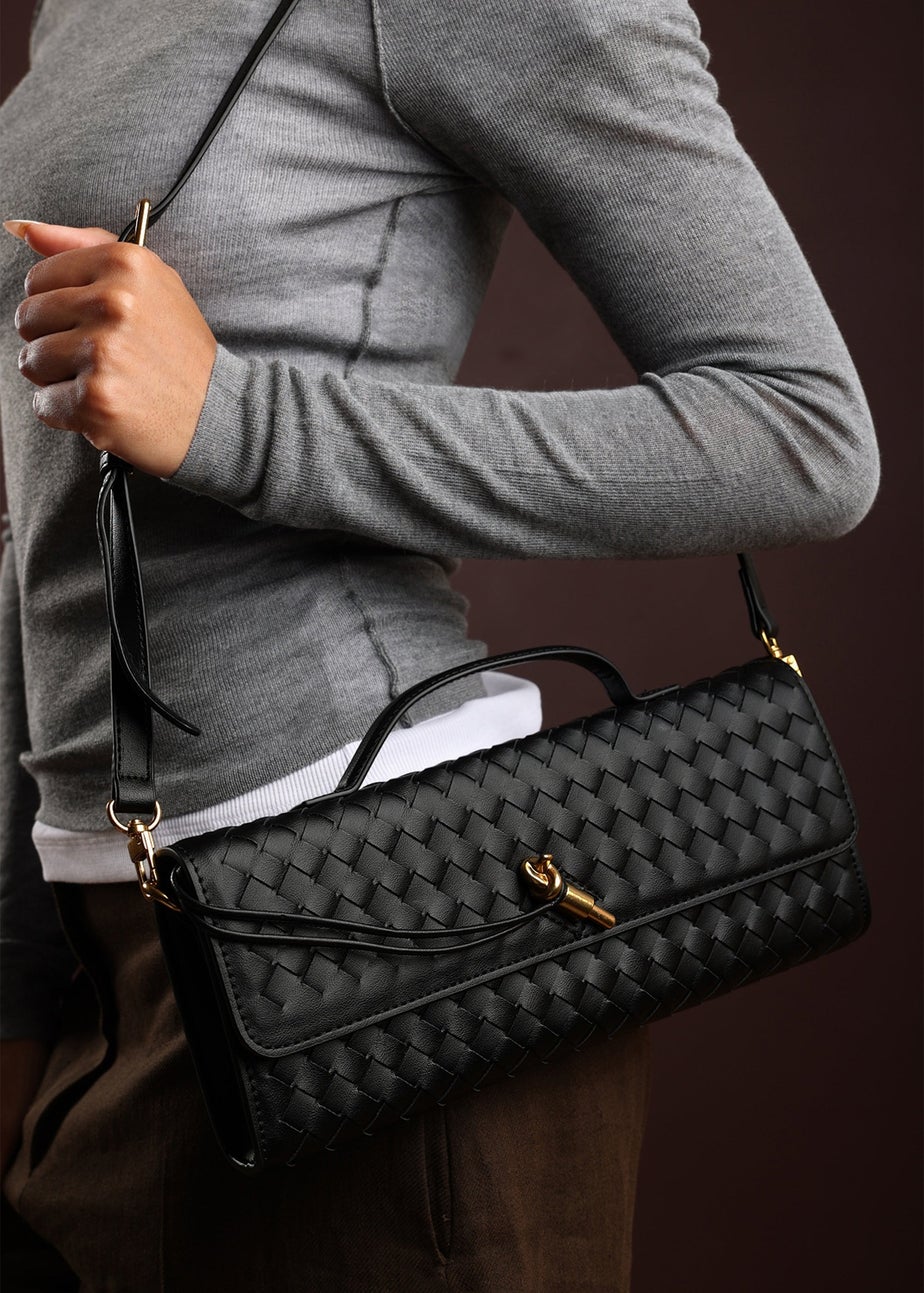 Where’s That From Petal Black Woven Clutch Bag