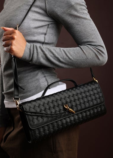 Where’s That From Petal Black Woven Clutch Bag