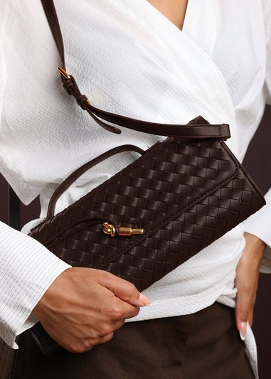 Where’s That From Petal Dark Brown Woven Clutch Bag