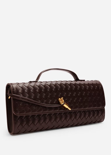 Where’s That From Petal Dark Brown Woven Clutch Bag
