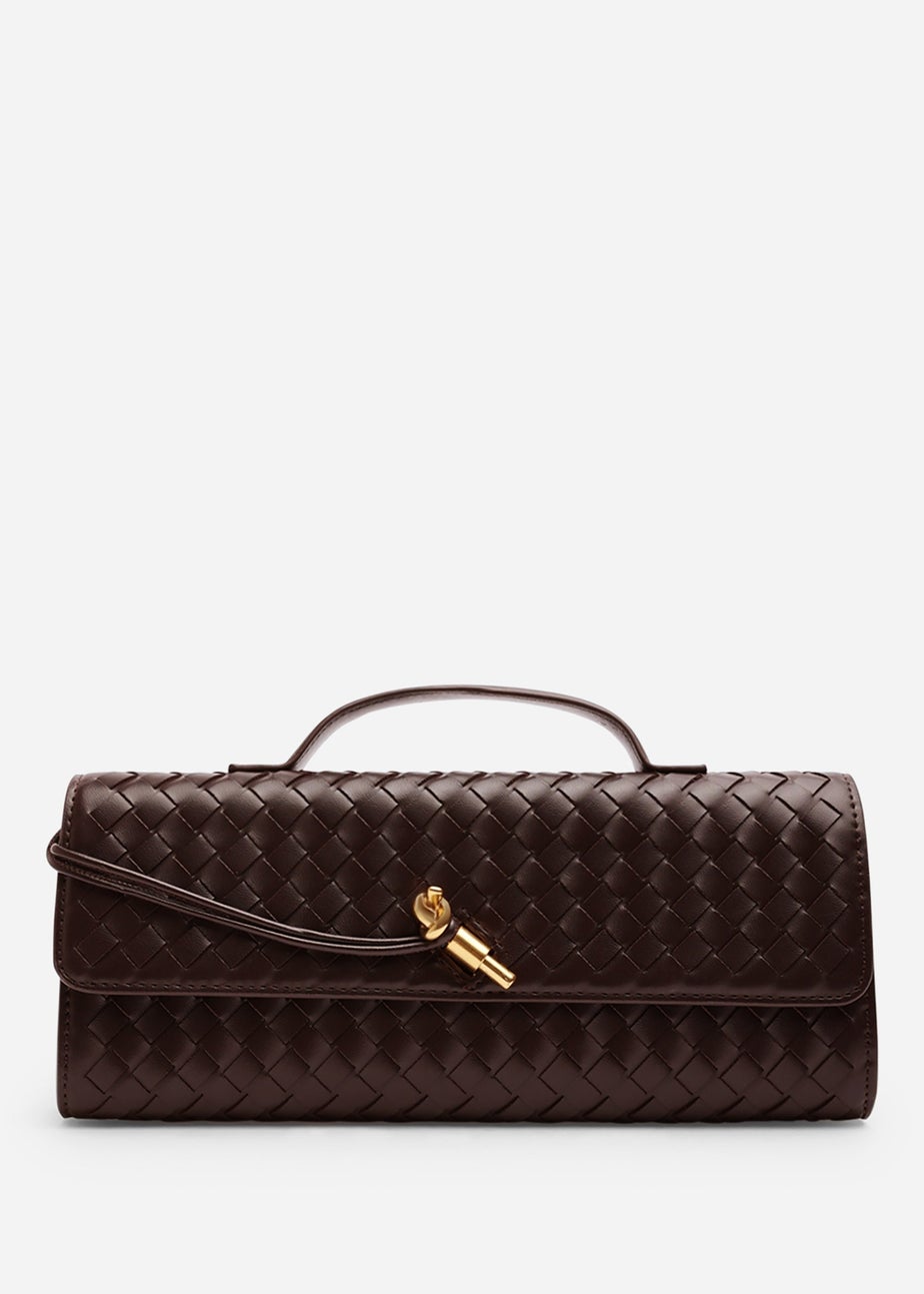 Where’s That From Petal Dark Brown Woven Clutch Bag