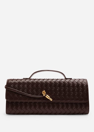 Where’s That From Petal Dark Brown Woven Clutch Bag