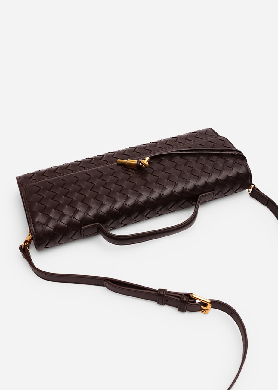 Where’s That From Petal Dark Brown Woven Clutch Bag